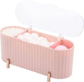 Tecbeauty Qtips Holder, 3 Grids Separate Cotton Swabs Ball Dispenser, Storage Box, Jar for Cotton Pads Bathroom Organizer Canisters - Pink