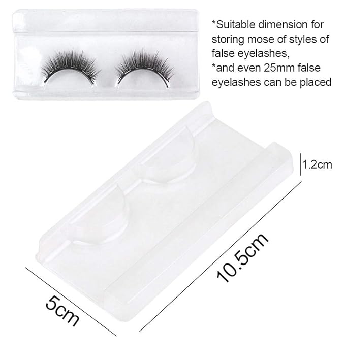 Healthcom 50 Pieces 25mm Rectangle Plastic Eyelash Trays Clear Lash Trays Holder Mink Lash Trays Eye Lash Tray for False Eyelashes Packaging Box Eyelash Storage Case Cosmetic Container Beauty Salons