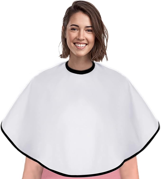 Short Barber Cape, Waterproof Nylon Salon Hair Cutting Cape, Makeup Artist Cape for Hair Dye, Comb-out, Styling, Shampoo (1, White)