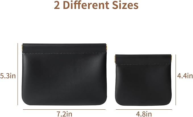 MEIBOOCH 2 Pack Small Makeup Bag for Women, New Organosilicon Super Fiber PU Leather Mini Cosmetic Bag for Travel, Coin Purse Organizer Storage Pouch (No Phrase Printed, Black)