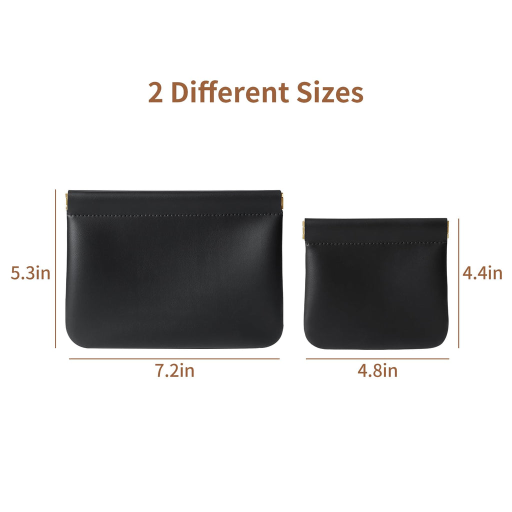MEIBOOCH 2 Pack Small Makeup Bag for Women, New Organosilicon Super Fiber PU Leather Mini Cosmetic Bag for Travel, Coin Purse Organizer Storage Pouch (No Phrase Printed, Black)