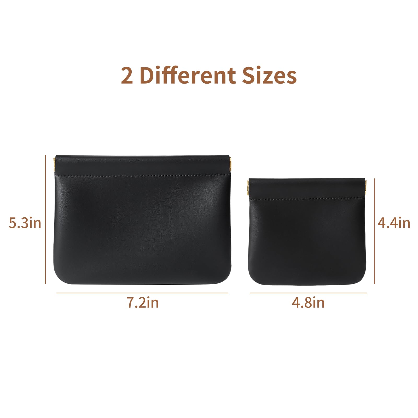 MEIBOOCH 2 Pack Small Makeup Bag for Women, New Organosilicon Super Fiber PU Leather Mini Cosmetic Bag for Travel, Coin Purse Organizer Storage Pouch (No Phrase Printed, Black)