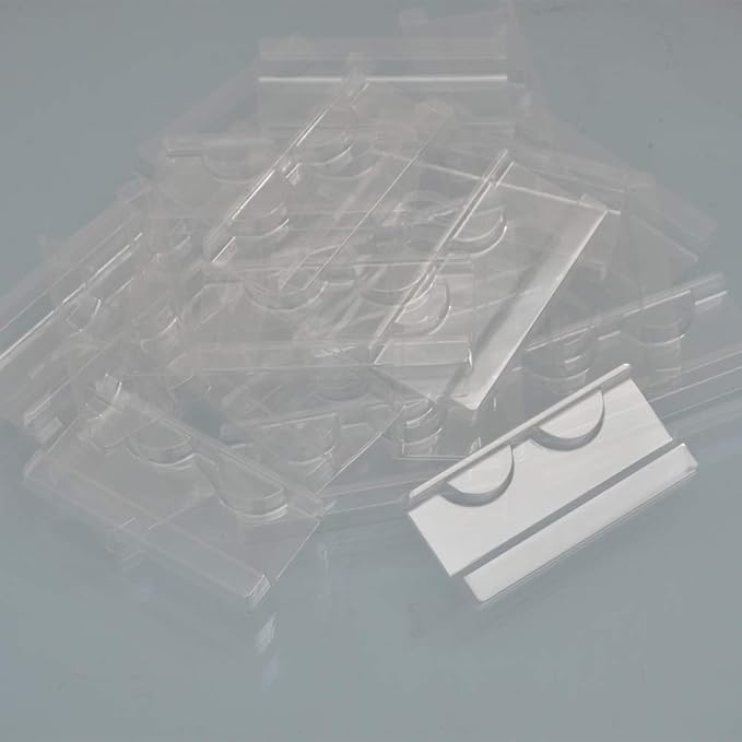Healthcom 50 Pieces 25mm Rectangle Plastic Eyelash Trays Clear Lash Trays Holder Mink Lash Trays Eye Lash Tray for False Eyelashes Packaging Box Eyelash Storage Case Cosmetic Container Beauty Salons