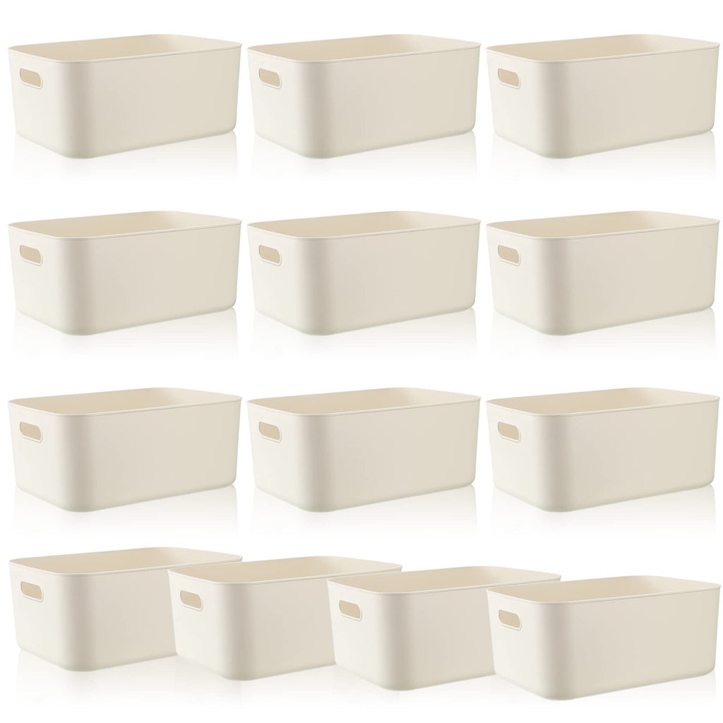 Zopeal Plastic Storage Bins 10 Pcs White Pantry Organizer Bins Small Baskets Storage Containers for Home Kitchen (14 x 10.5 x 6.4 Inch)