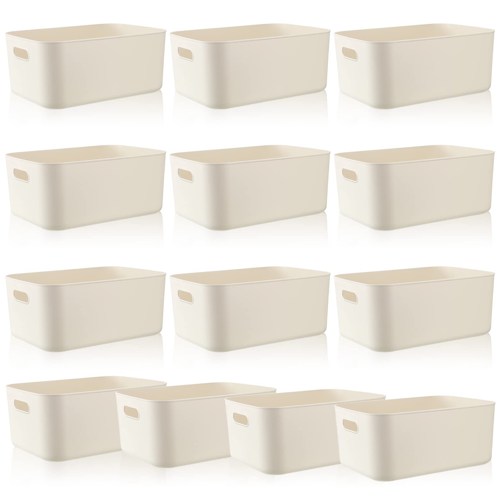 Zopeal Plastic Storage Bins 10 Pcs White Pantry Organizer Bins Small Baskets Storage Containers for Home Kitchen (14 x 10.5 x 6.4 Inch)