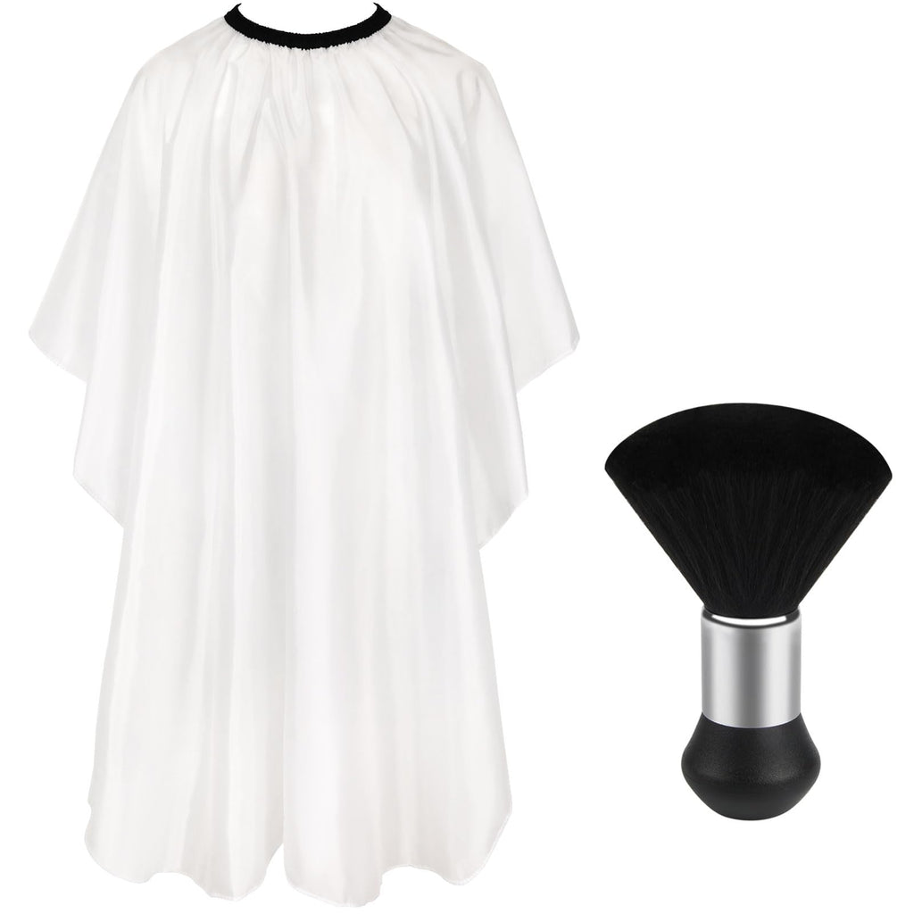 FEBSNOW Professional Barber Cape White Salon Hair Cutting Cape with Adjustable neckline and Neck Duster Brush Barber Shop Supplies 46.8 × 56 Inch