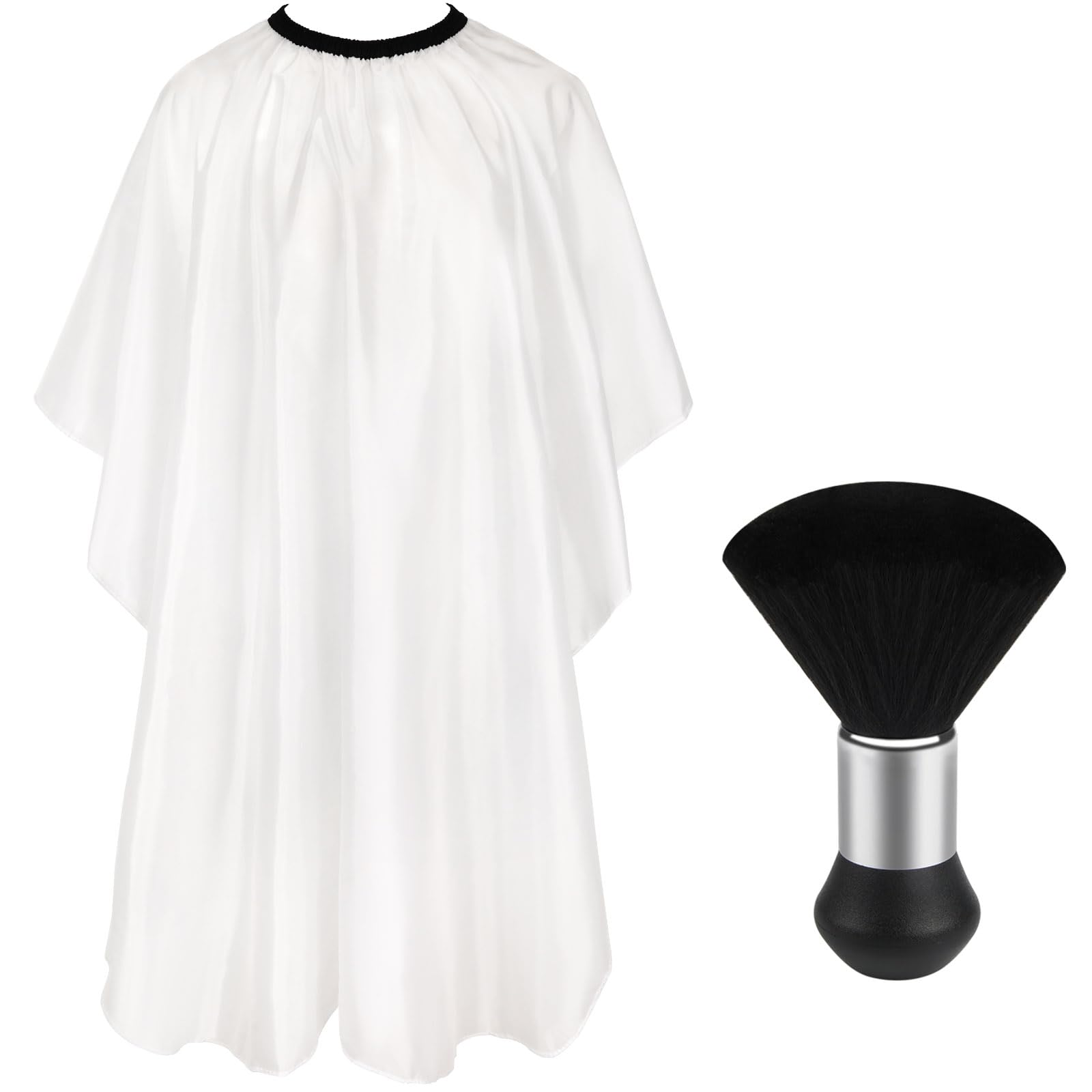FEBSNOW Professional Barber Cape White Salon Hair Cutting Cape with Adjustable neckline and Neck Duster Brush Barber Shop Supplies 46.8 × 56 Inch