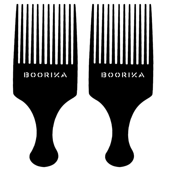 Afro Hair Pick Comb for Women & Men, 7.5 In Smooth Sturdy Wide Tooth for Detangling & Styling - Pack of 2
