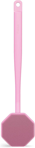 iTokGoK® Silver-Infused Silicone Back Scrubber with Long Handle Back Brush for Shower,Back Brush Long Handle for Men and Women,Ergonomic No-Slip Handle, Long-Lasting (Pink)
