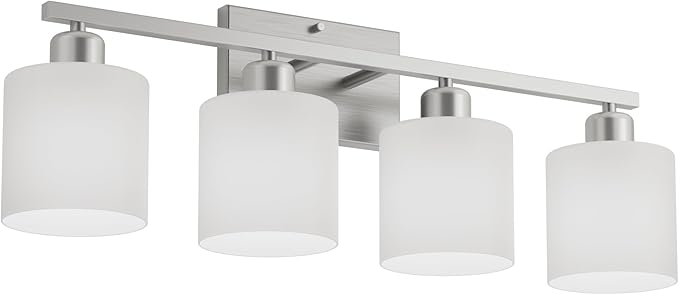 Dekang Bathroom Lights Over Mirror Brushed Nickel, Anti-Rust 4-Light Bathroom Vanity Light Fixtures, Modern 24Inches Wall Sconces E26 Base, Milky White Glass Shades, Bulbs Not Included