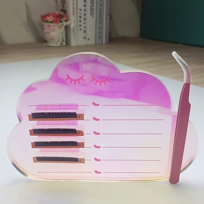 Grafting False Eyelash Acrylic Extension Pallet, Eyelash Extension Tweezers Plate Pad Makeup Palette Individual Training Tools Dazzling (Cloud-shaped C （5.9x3.94in）)