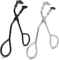 2 Pcs Eyelash Curler with Refill Pads - Mini Lash Curler for All Eyelash Shapes - Professional 2-in-1 Beauty Kit with Precision Tweezers - Stainless Steel Design for Perfect Control (Black+Silver)