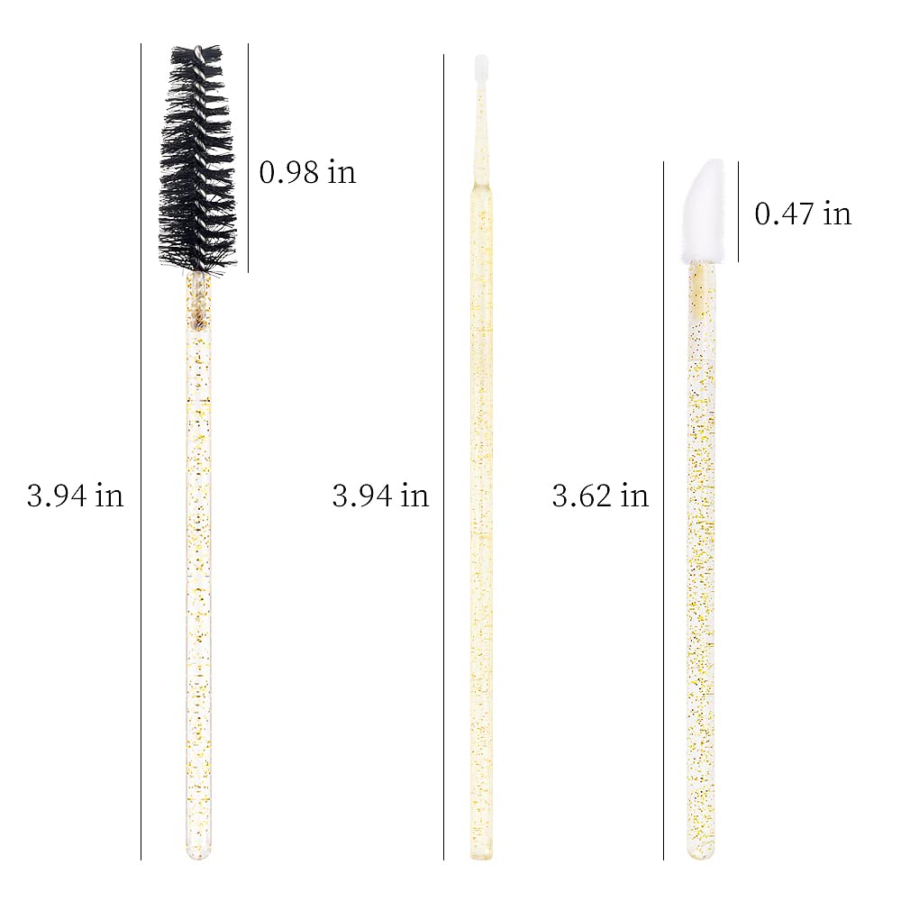 300 PCS Eyelash Extension Supplies Kit Disposable Micro Swab Brush Eyebrow Spoolies Lip Stick Brush Mascara Wand Applicator Makeup Brush Tool(all gold kits)