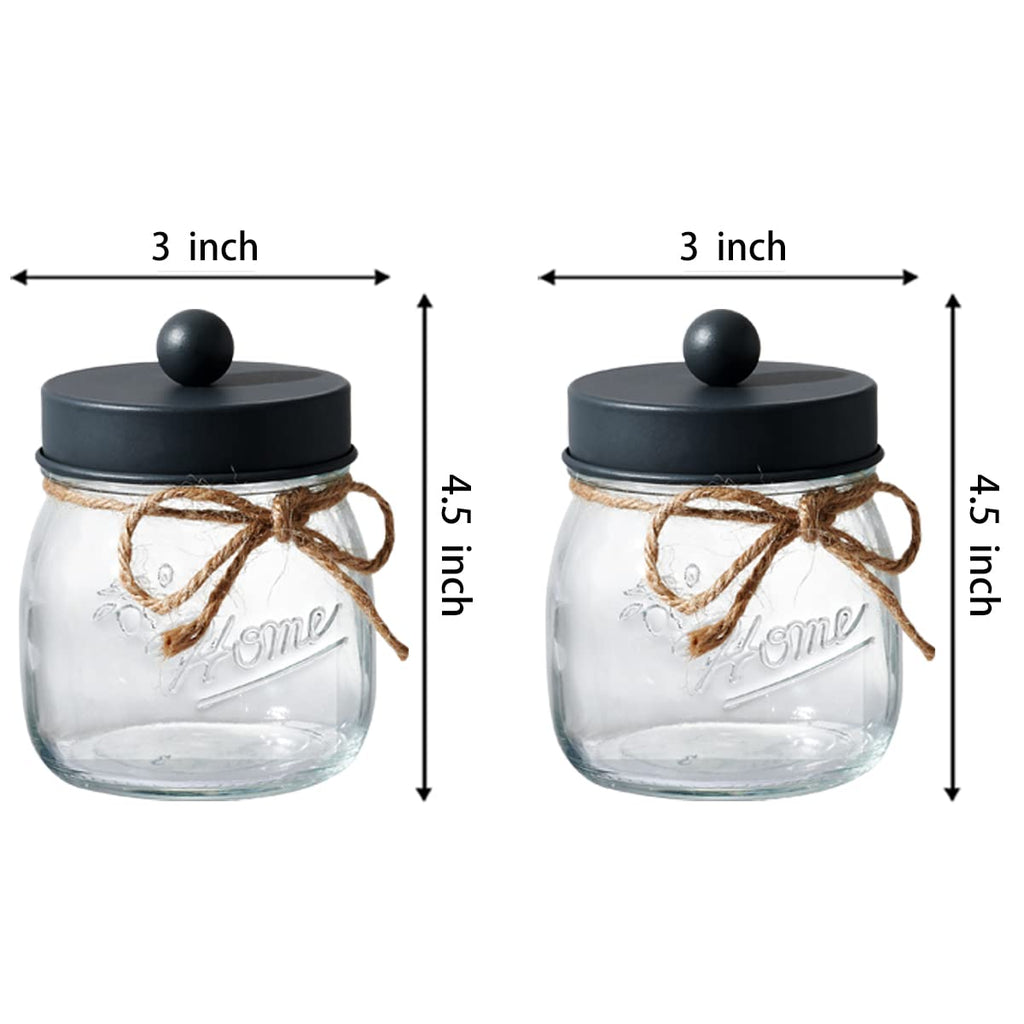 SheeChung 2 Pack Qtip Holder, Bathroom Jars, Cotton Swab Holders, Cute Mason Jars Bathroom Shelf Decor for Cotton Balls, Floss Picks - Vintage Gray