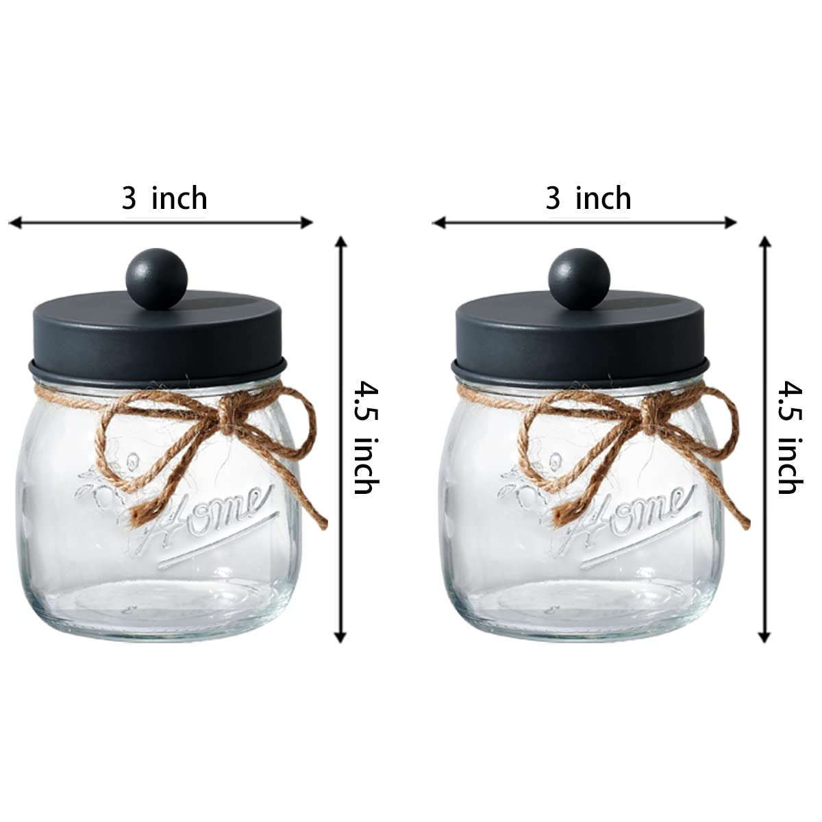 SheeChung 2 Pack Qtip Holder, Bathroom Jars, Cotton Swab Holders, Cute Mason Jars Bathroom Shelf Decor for Cotton Balls, Floss Picks - Vintage Gray