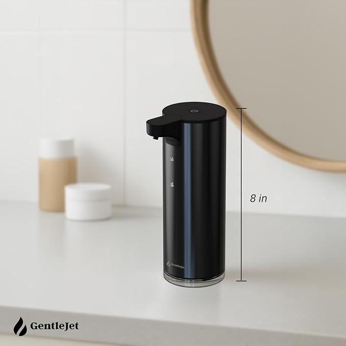GentleJet EasyFoam Automatic Foaming Soap Dispenser, Touchless USB-C Rechargeable Sensor Pump, 304 Stainless Steel, Adjustable Foam, IPX5 Water-Resistant for Bathroom & Kitchen, 10 fl oz / 300 mL