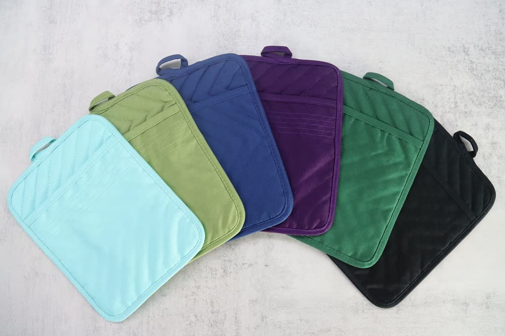 VEIKERY Oven Pot Holder with Pocket Cotton Heat Resistant Coaster Potholder Kitchen Hot Pad Oven Mitts for Cooking Square 7"x9"Set of 5 (Blue)