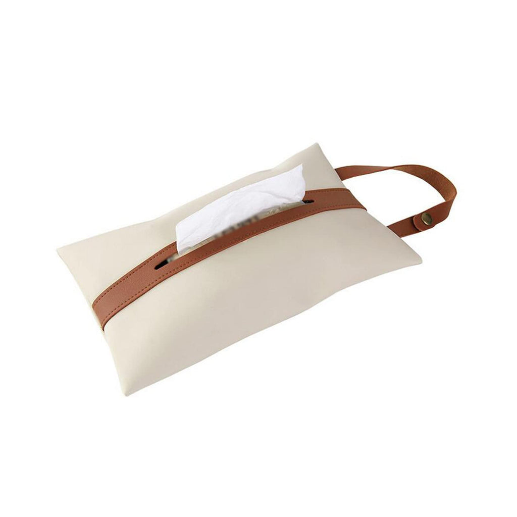 Spotact PU Leather Tissue Box Cover with Hanging Strap (Beige)