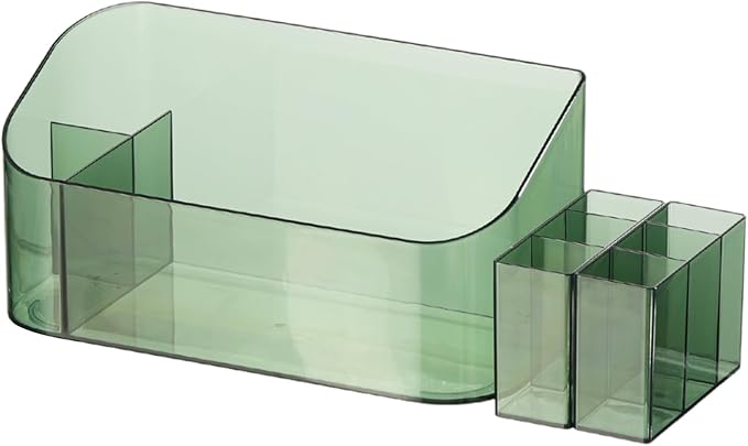 Makeup Tray Holder Organizer Cosmetic Display Case Tabletop Desktop Vanity Countertop Bathroom Wall Cabinet Medicine Storage Box 9 Dividers 2 Removable Women Ladies Girls Gifts Crystal Green 1 PACK