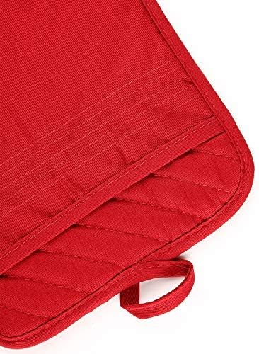 VEIKERY Oven Pot Holder with Pocket Cotton Heat Resistant Coaster Potholder Kitchen Hot Pad Oven Mitts for Cooking Square 7"x9"Set of 5 (Red)