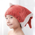 Hair Drying Towel for Kids Girls, Cute Cartoon Absorbent Quick Drying Bath Wrap Set for Bathing, Spa, Swimming Pool, Soft Microfiber Cap for Curly Long & Wet Hair, Red