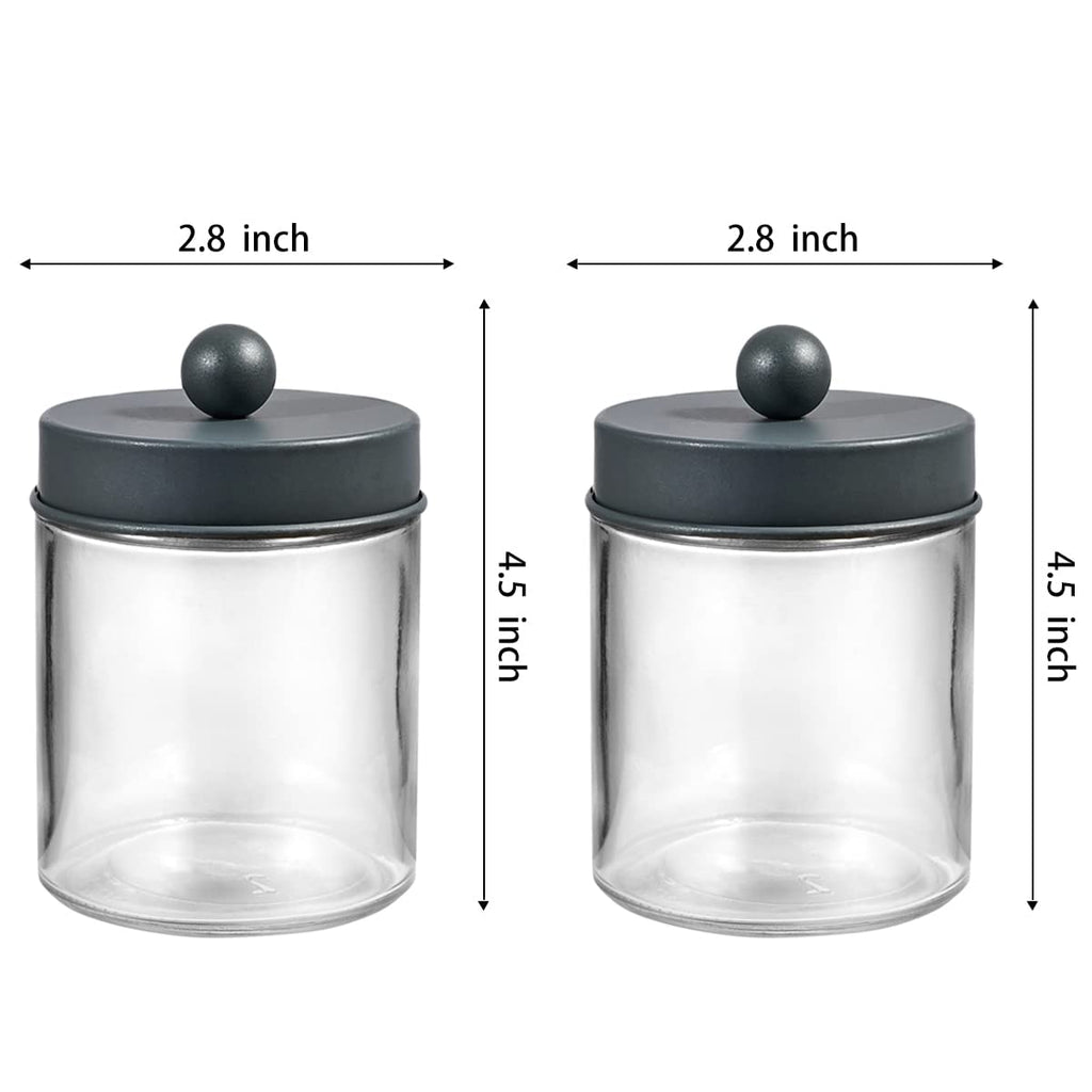 Amolliar Apothecary Jar Bathroom Storage Qtip Holder Glass, Grey 2Pack