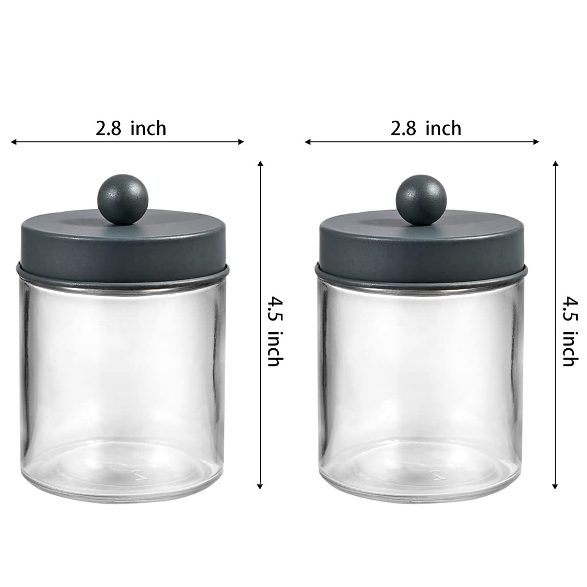 Amolliar Apothecary Jar Bathroom Storage Qtip Holder Glass, Grey 2Pack