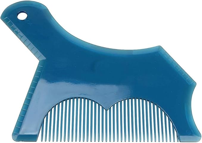 Beard Shaping Tool with Inbuilt Comb and Transparent Template Works with Electric Trimmers for Perfect Lineup Edging Jaw Cheek Neck Line Symmetric Curve Step Cut Styling Guide (Blue)