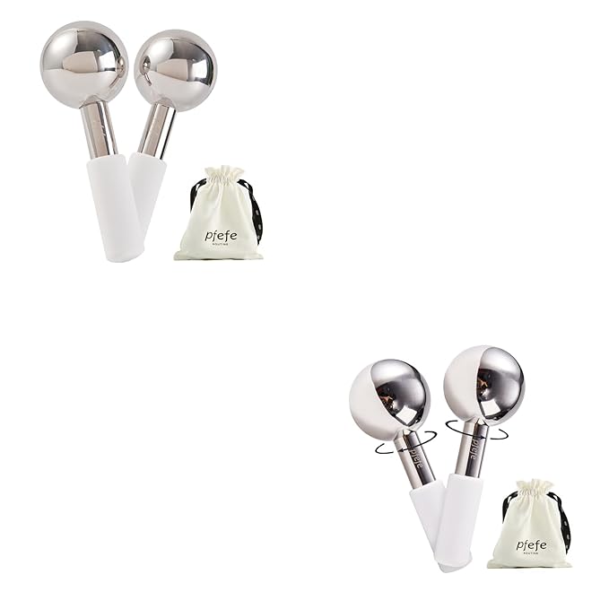 Ice Globes and 360 Rotating Ice Globes for Face & Eyes, Unbreakable Stainless Steel Cryo Sticks for Beauty Routines, Facials Cold Roller Cooling Globes for Puffiness, Wrinkles, Dark Circles, Headaches