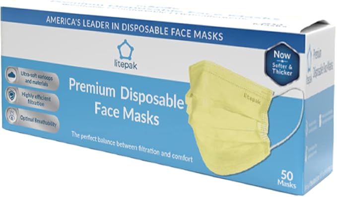 Litepak 500pcs Premium Disposable Face Mask SOFT 3ply Nose Wire - Yellow