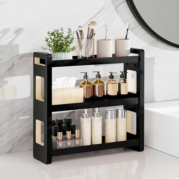 UJQSUN Bathroom Counter Organizer,Bathroom Counter Shelf,Bathroom Organizers,Under Sink Organizer,Cologne Organizer For Men,Colognes Stand,Cologne Cabinet,Vanity Shelf(Black 3 Tier)