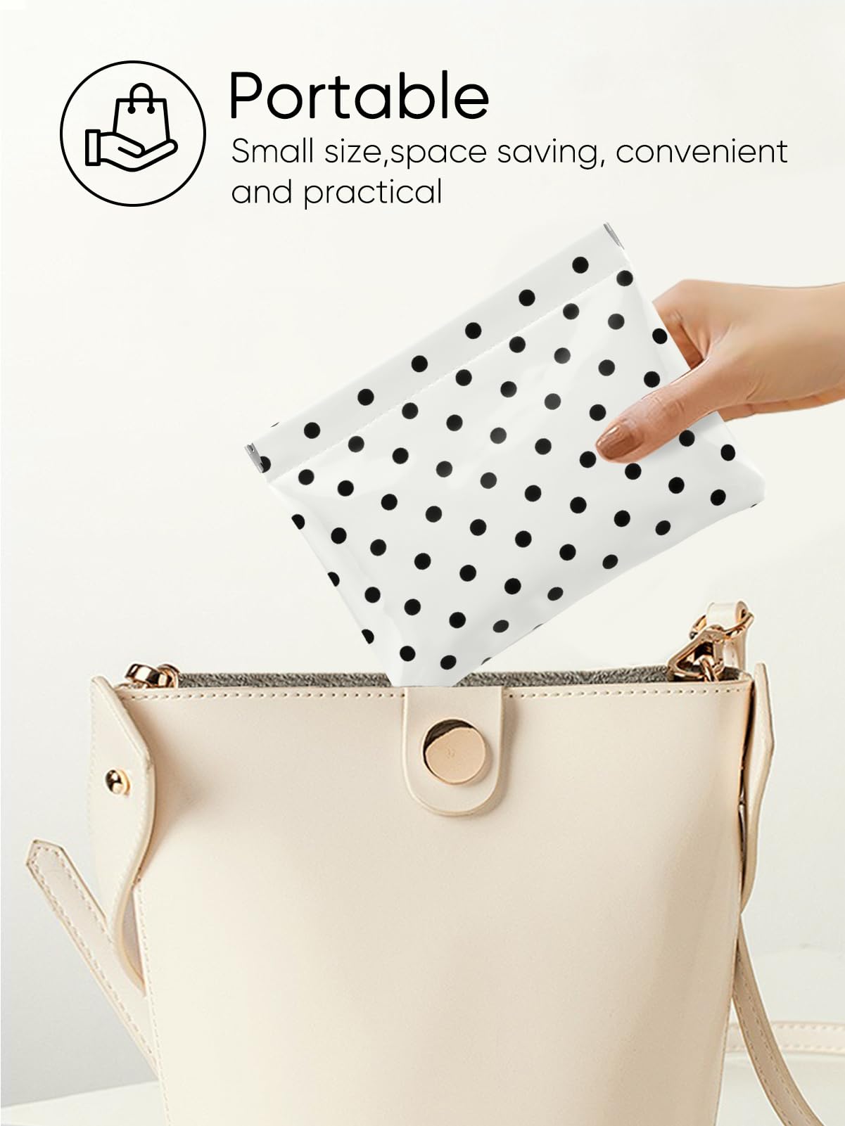 Ksriylm Dots Leather Makeup Pouch Set for Women Small Make Up Bag for Purse Waterproof Initial Makeup Cosmetic Bags Pouches for Purse Aesthetic Travel Toiletry Bag,White Black