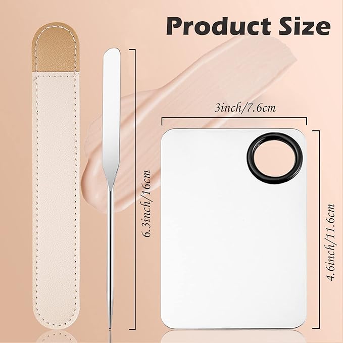 Penugo Picasso Makeup Spatula and Palette Set, Korean Makeup Spatula with Leather Cover, Stainless Steel Palette with Scraper Tool for Cosmetic Pigment Blending（SS）