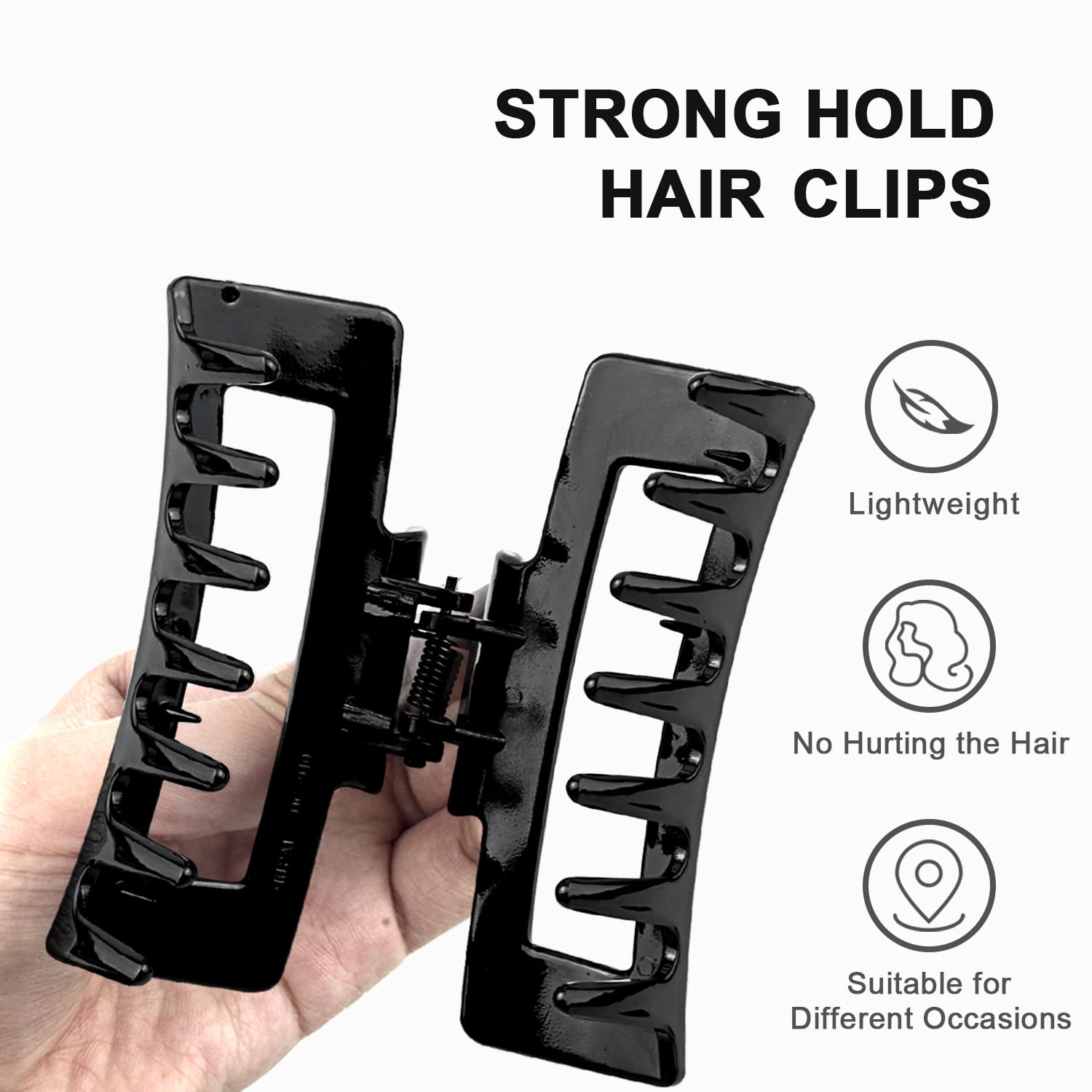 MAORULU Hair Claw Clips for Thick Hair, Large Hair Clips for Women and Girls, Strong Hold Banana Clips, Black&Clear 2Pcs