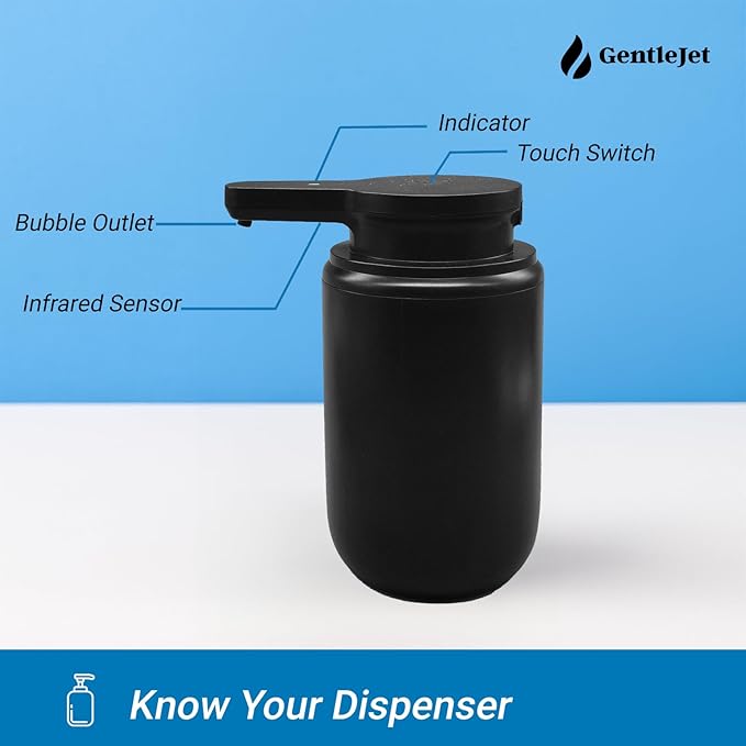 GentleJet SimpleFoam Automatic Foaming Soap Dispenser Touchless Sensor, USB-C Rechargeable, IPX5 Waterproof, Dual Output for Bathroom Kitchen Sink, ABS Compact Design