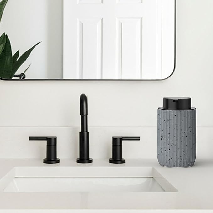 POSOSTO Ceramic Foaming Hand Soap Dispenser 2Pack，12 oz Bathroom Soap Dispensers， Lotion Dispenser for Kitchen, Refillable Matte Streaks Soap Dispenser with Large Pump (Gray-2Pack)