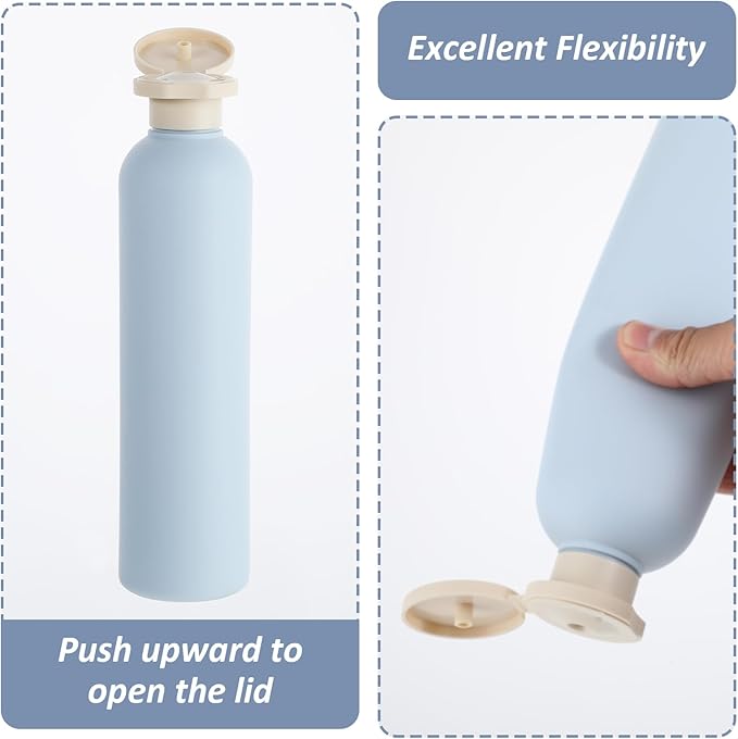 Molain 2Pcs Squeeze Bottles, 260ml Plastic Refillable Travel Containers with Flip Cap - Leak Proof for Shampoo, Creams, Lotion, Conditioner (Blue+Green)