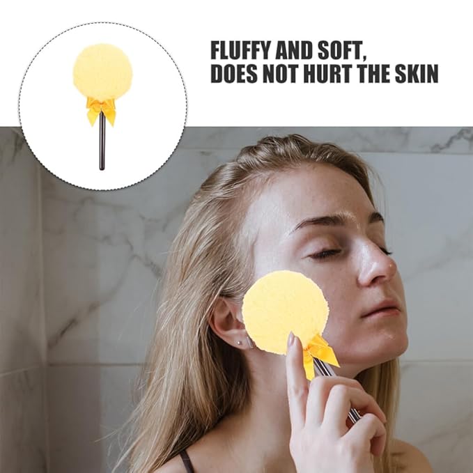 Beavorty Body Powder Puff with Handle 6.29 in Handheld Fluffy Dusting Puff for Loose Powder and after-Bath Soft Applicator for Body Makeup Travel Use 2 Pcs