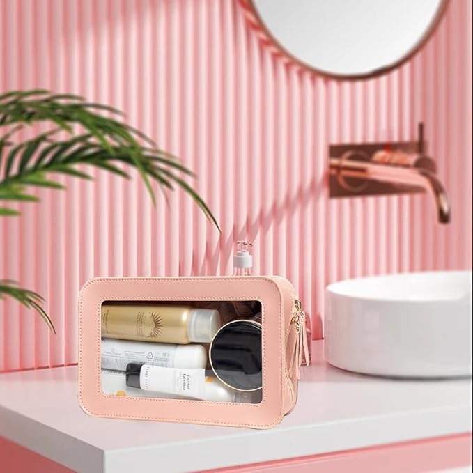 Clear Makeup Bag Organizer, TSA Approved Portable Travel Toiletry Bag Clear Cosmetic Bag Case Small Make Up Bag Mini Makeup Pouch for Purse Transparent Car Essentials for Women Men