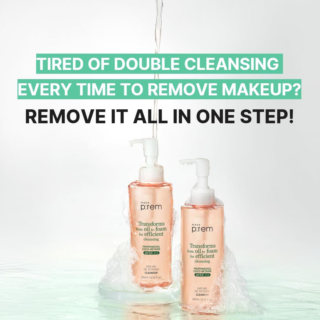 MAKE P:REM Safe Me. Relief Moisture Cleansing Oil, Deep Pore Cleansing Makeup Remover for Oily Skin, All Skin Types, Gentle Blackhead Remover, Korean Skin Care, 7.1 fl.oz. (210mL)