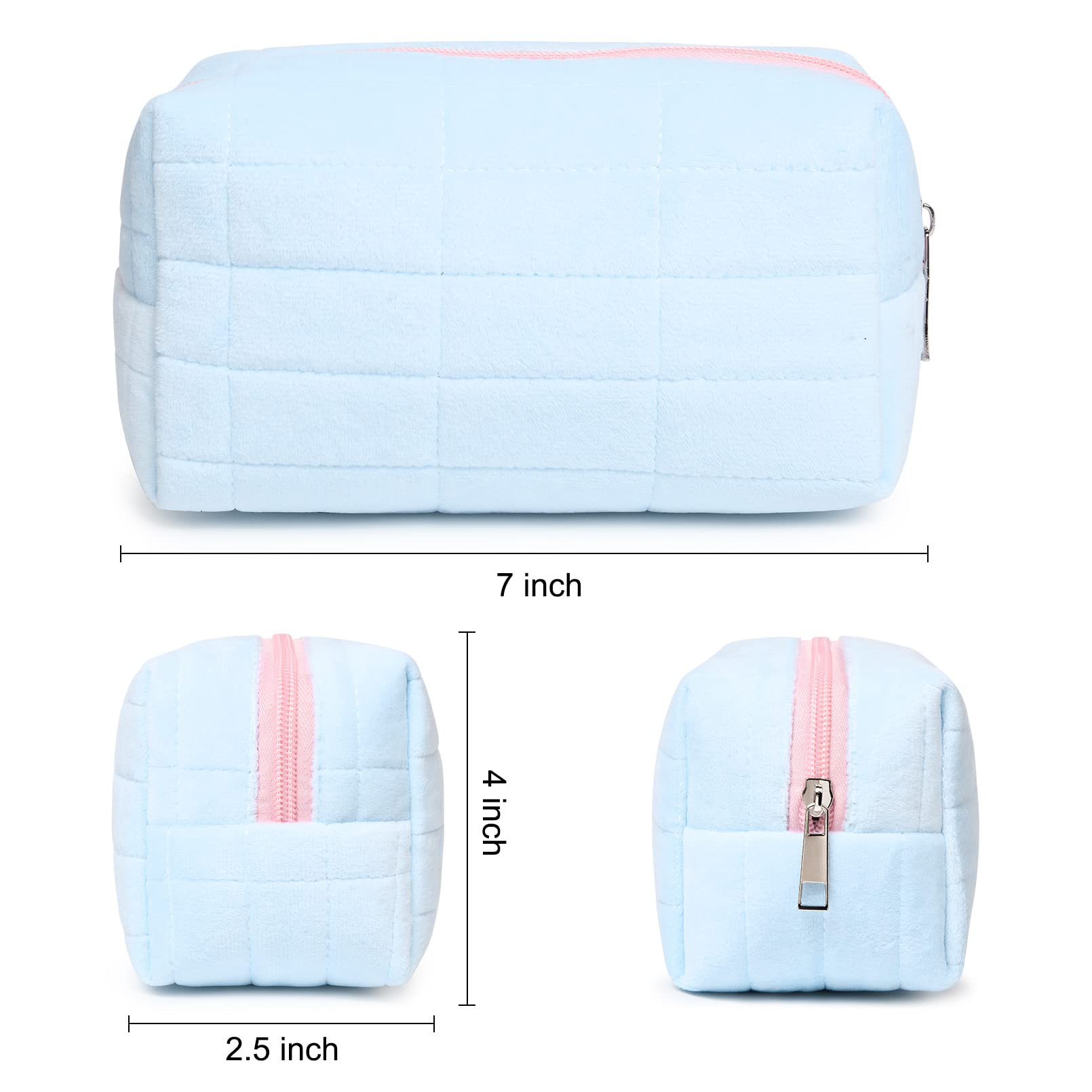 SOIDRAM Makeup Bag Plush Cosmetic Bag Cute Aesthetic Makeup Bag Blue Makeup Pouch Travel Toiletry Bag Organizer Soft Makeup Brushes Accessories Storage Bag for Women