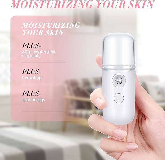 Honoson 2 Pack Nano Facial Mister Spray Bottle Handheld Humidifier Portable Face Mister for Eyelash Extensions USB Rechargeable 1 oz Mini Skin Care Machine for Daily Makeup(Black and White)