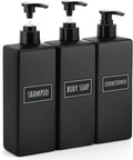 Segbeauty Matte Black Soap Dispenser, 3 Pack 16.9oz Refillable Shampoo and Conditioner Bottles with Labels, 500ml Empty Plastic Square Shower Dispenser Bathroom Soap Dispenser Set for Body Soap