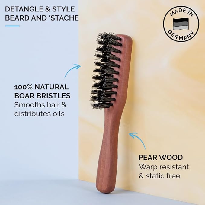 ZEUS Boar Bristle Beard & Mustache Handled Brush for Men, Firm Bristles