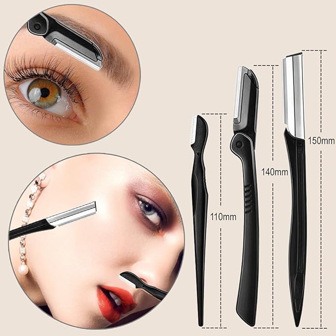 KINGMAS 9PCS Eyebrow Trimmer Kit, Face Razors, Facial Trimmer Shaver, Eyelash Comb, Angled Brush, Grooming Scissors, Brow Tweezers for Women