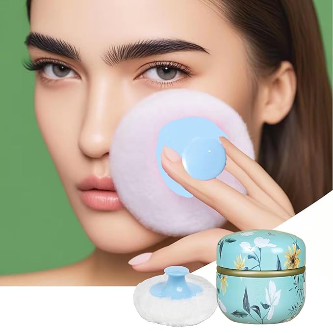 Body Powder Puff and Container, 3.35" Portable Dusting Powder Container with Soft Puff Loose Powder Case Box Jar with Lids for Baby Women Home and Travel Use