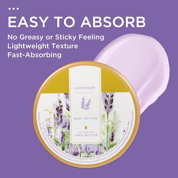 Princess Belle Lavender Body Butter for Women and Men Dry Skin, Shea Body Butter for Body Moisturizer, Smell Goods, Deep Moisturizing and Softening-200ml(6.8 floz)