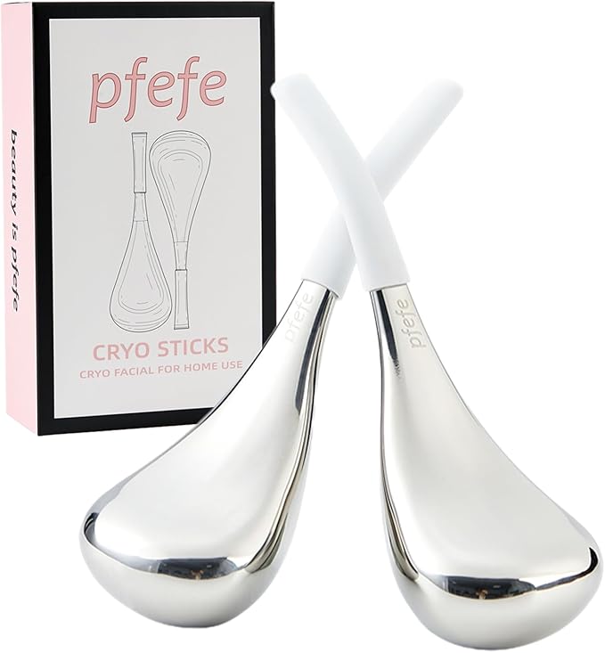 pfefe Ice Globes Facial Skin Care Tools for Women Face Eyes, Stainless Steel Face Beauty Cryo Sticks for Girls Ladies, Esthetician Supplies Cooling Spa Globes Cold Roller with Storage Case