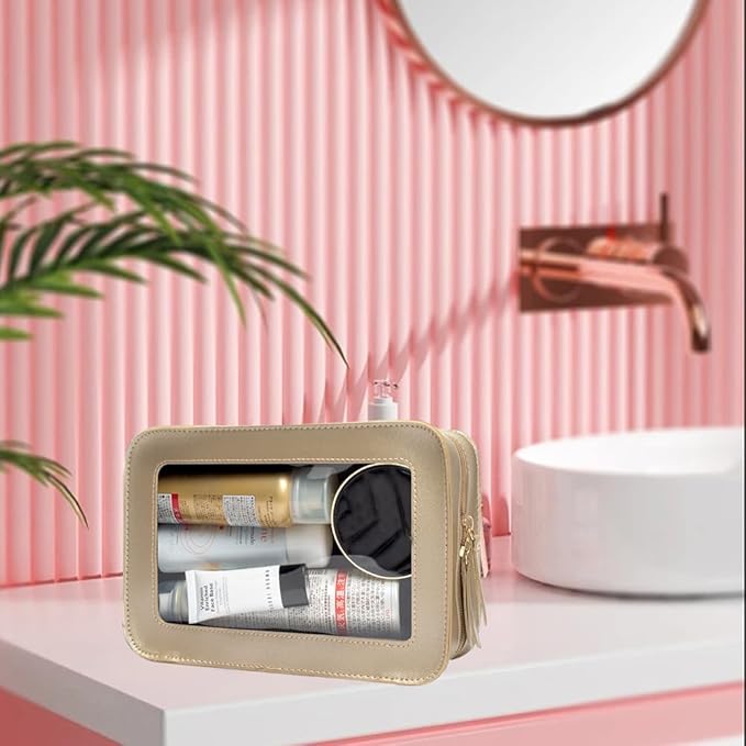 Clear Makeup Bag Organizer, TSA Approved Portable Travel Toiletry Bag Clear Cosmetic Bag Case Small Make Up Bag Mini Makeup Pouch for Purse Transparent Car Essentials for Women Men