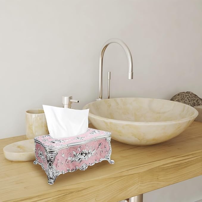 Geesatis Tissue Box Cover, Rectangle Tissue Box Holder, Rectangular Napkin Facial Tissues Holder for Bathroom Toilet Bedroom Living Room Table Desk Office Dresser, 1 Pcs Pink 9.05''x4.93''x3.74''